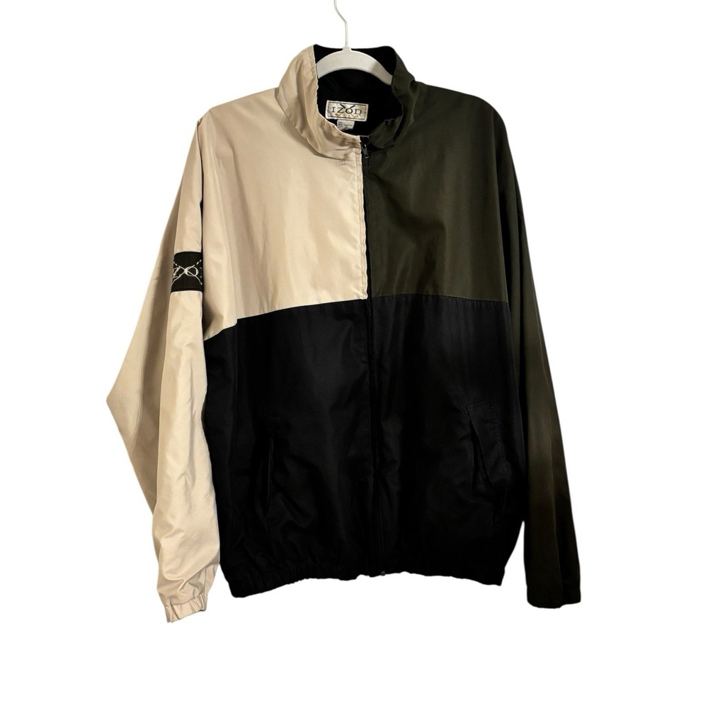VTG Izod Jacket Green Black Colorblock Windbreaker Gorpcore Mens L 90s Golf